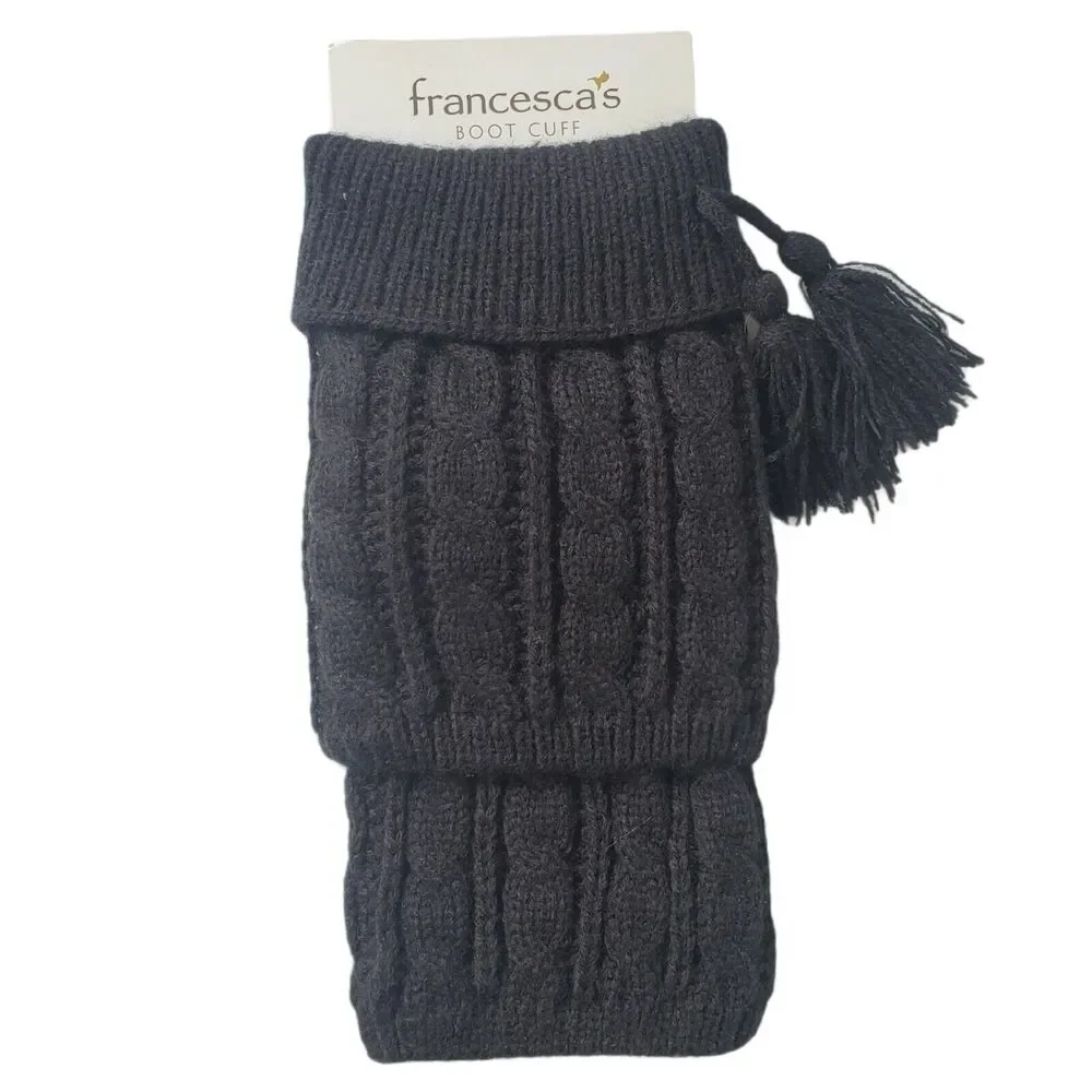 Francescas Boot Cuff Black Cable Knit Boot Topper Tassel New One Size